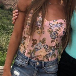 Forever 21 floral mesh bodysuit size S with corset accents